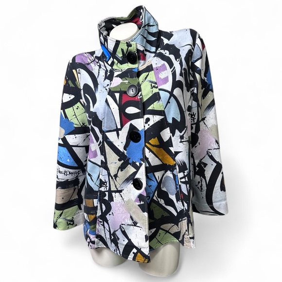 Simply Art by Dolcezza Single-Breasted Multicolor A-Line Women's L Jacket - Picture 1 of 10